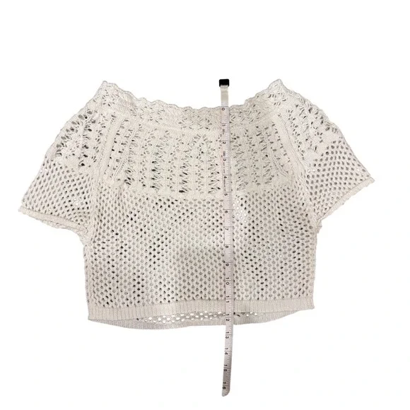 Anthropologie Crochet Knit Crop Top Cream Off White Boho Open Knit XS 0437 - Picture 3 of 8